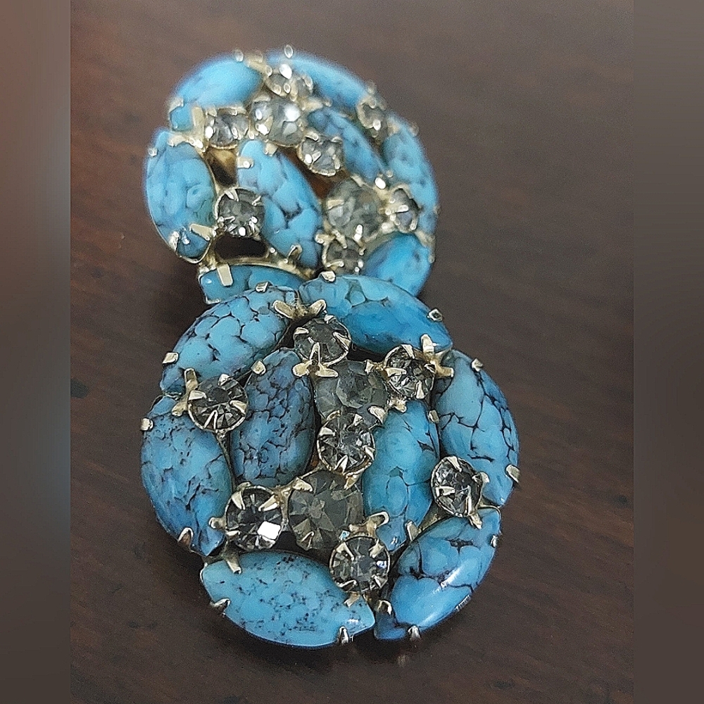 Art Deco Vintage Hubbell Turqoius Clip Earrings